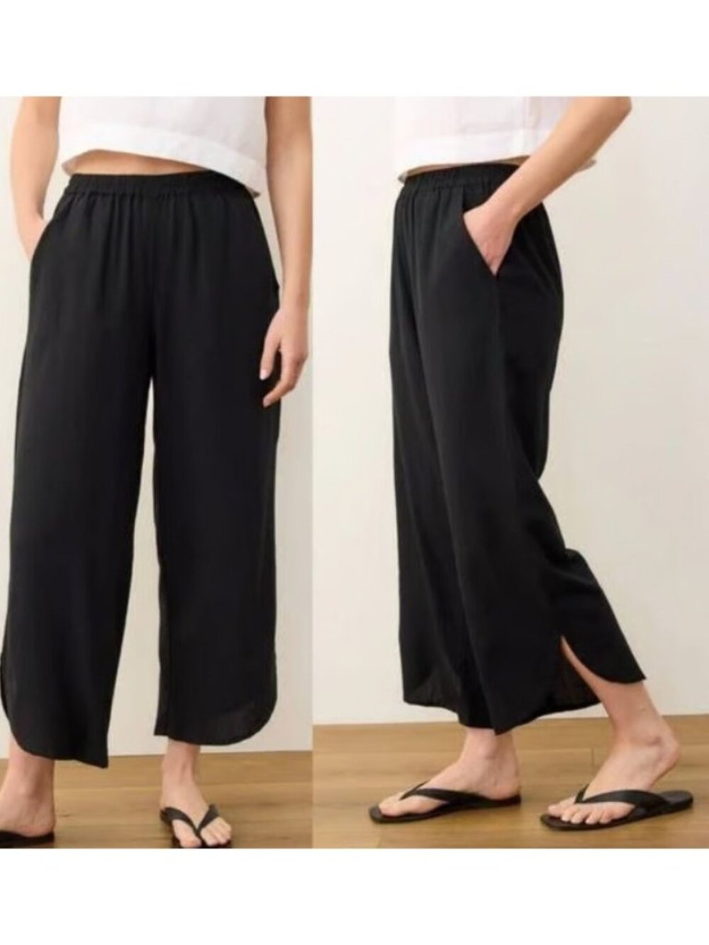 Marine Layer Allison Pant Womens XS Black‎ Wide Leg Cropped